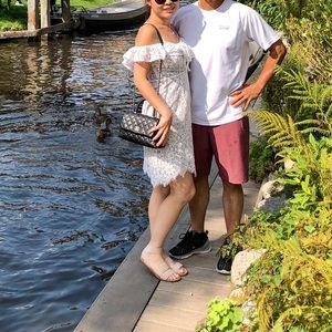 White lace off shoulders dress